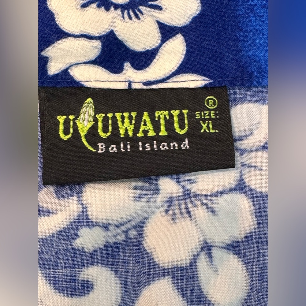 ULUWATU Bali island men’s blue white floral casual button down Hawaiian shirt XL - Picture 5 of 16